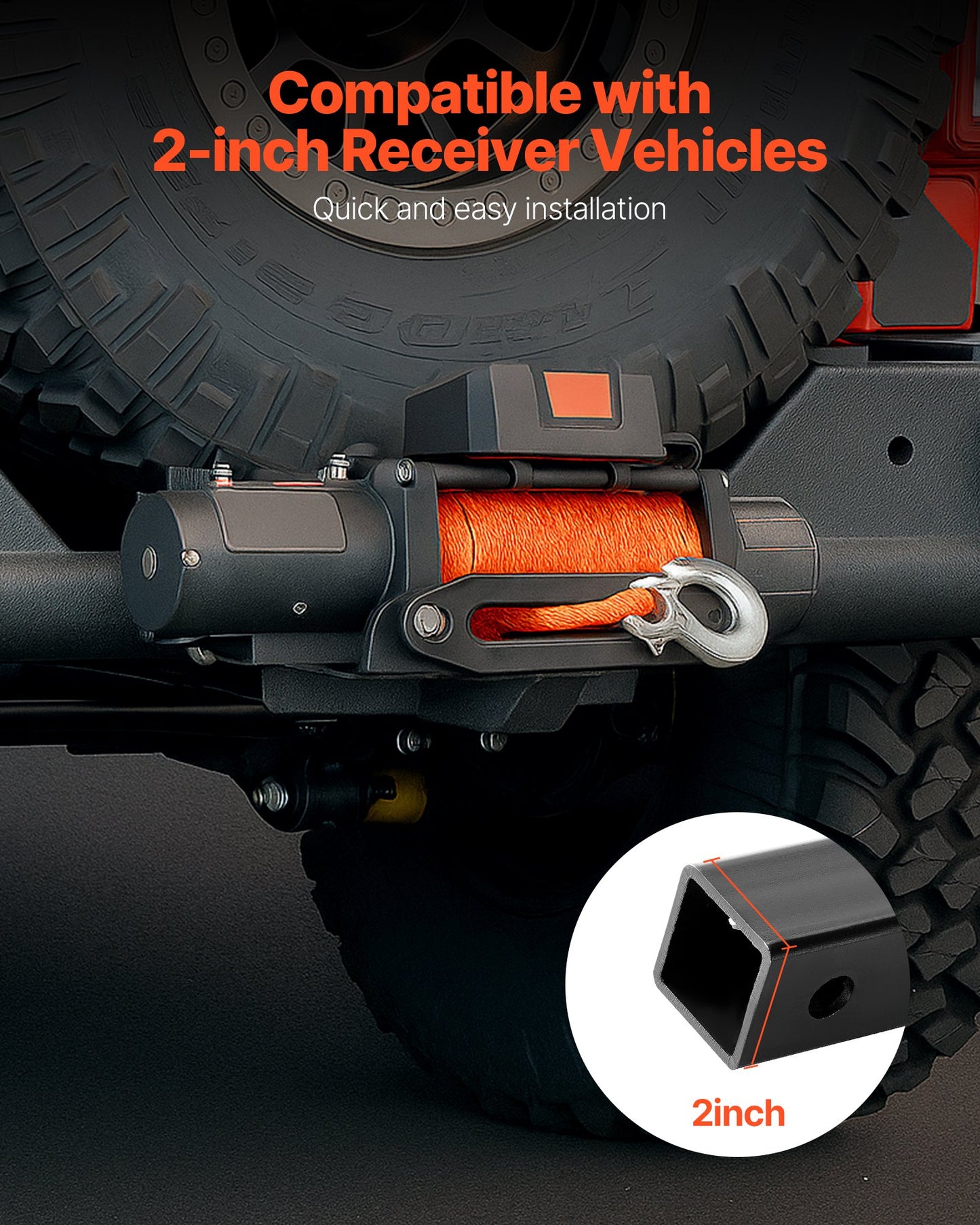 Winch Mount, 15000 lbs / 6803 kg Load Capacity, Trailer Hitch Winch Mount with 50.8 mm Receiver, 2 Mounting Hole Design, Powder Coated Steel, Suitable for ATV UTV Pickup Truck, Black