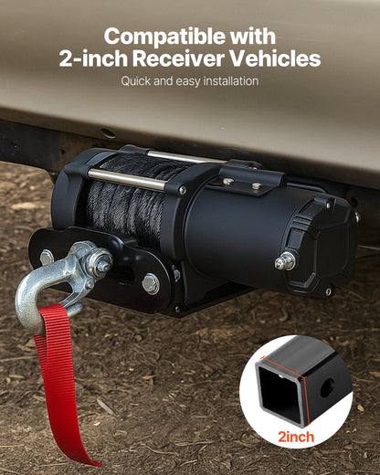 Winch Mount, 3600 lbs / 1633 kg Load Capacity, Trailer Hitch Winch Mount with 2-inch Receiver, 2/4 Winch Bolt Holes, Powder Coated Steel, Suitable for ATV UTV Pickup Truck, Black