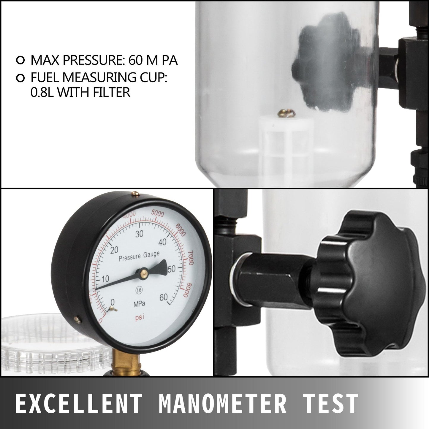 SKYSHALO Diesel Injector Tester with Dual Scale Gauge, 400Bar/6000PSI, for Accurate Pressure Adjustment & Nozzle Examination