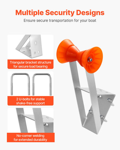 Boat Trailer Winch Stand, 2 to 3-inch Winch Posts, Boat Trailer Winch Seat with TPU Orange Roller & U-Bolts, Suitable for Jet Ski, Sailboat, Fishing Boat, Speedboat (Galvanized), Silver
