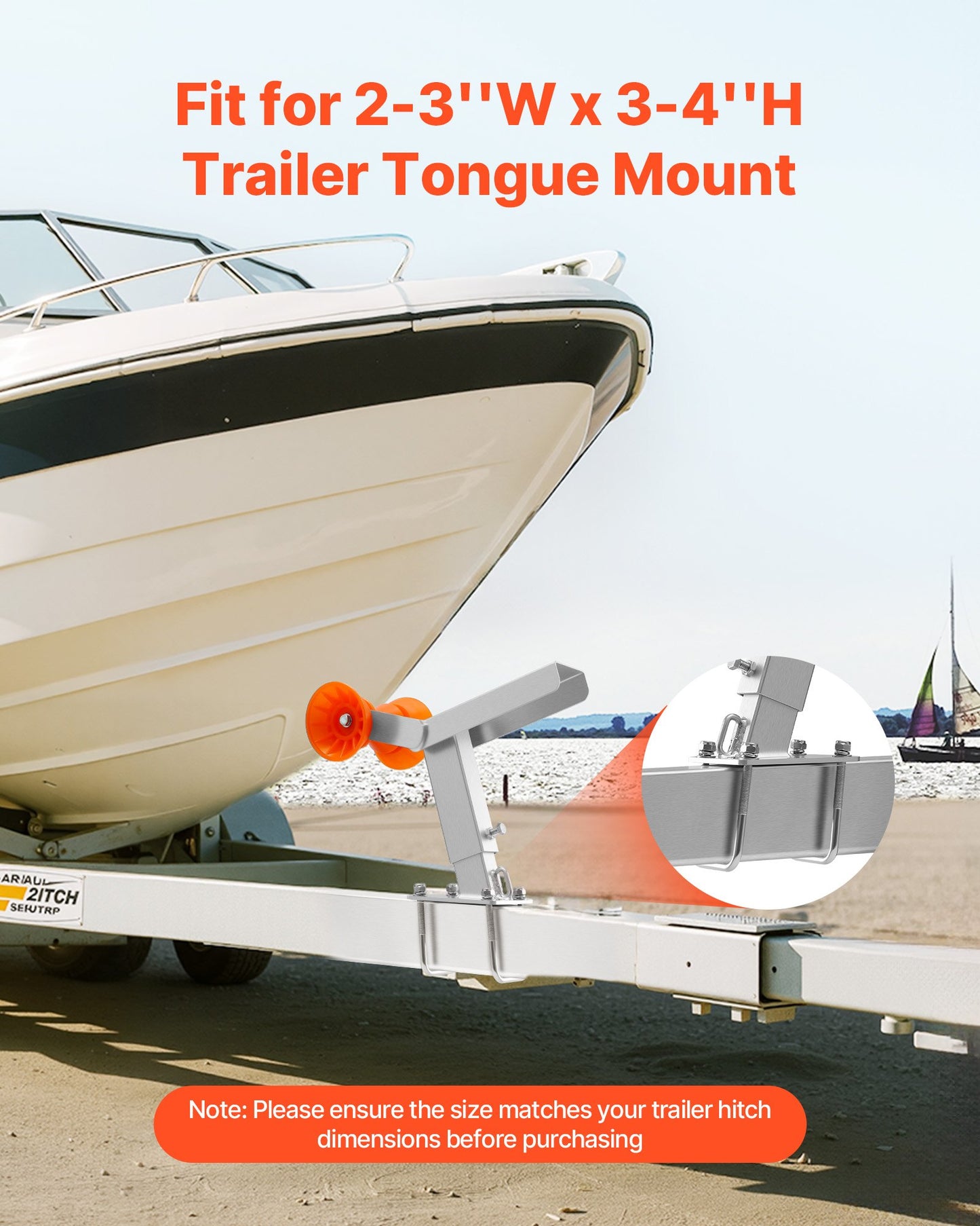 Boat Trailer Winch Stand with Roller, Adjustable Height 14.3-21.6 Inches, Boat Winch Mount with U-Bolts for 2-3 Inches W x 3-4 Inches H Trailer Tongue, Fit for Jet Ski, Sailboat, Speedboat