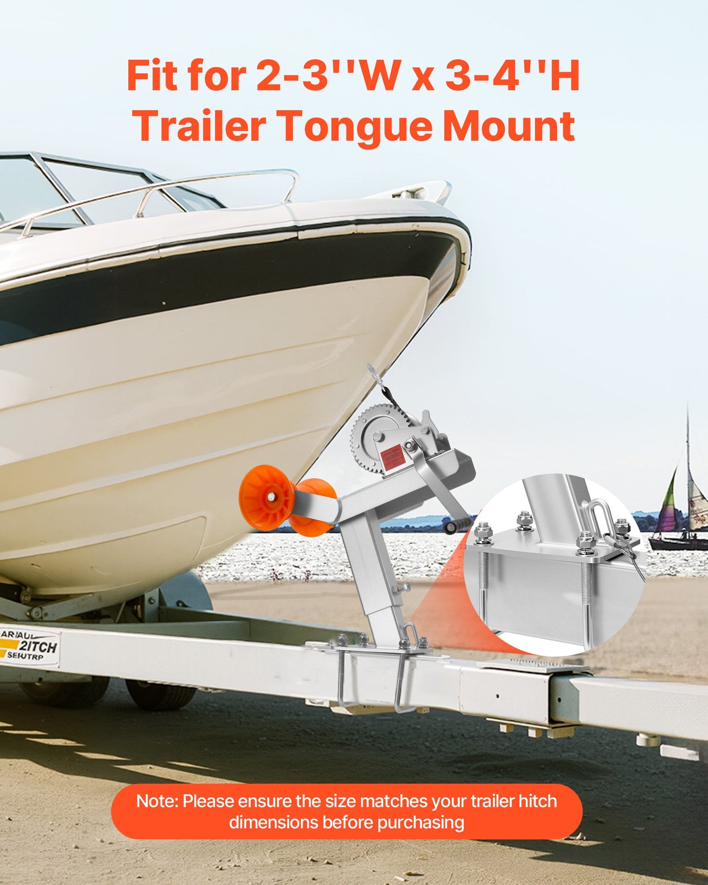 Boat Trailer Winch Stand with Roller, 1200 lbs Winch & 2 in x 25 ft Winch Strap, Boat Winch Mount with U-Bolt for 2-3 Inches W x 3-4 Inches H Trailer Tongue, Fit for Jet Ski, Sailboat, Speedboat