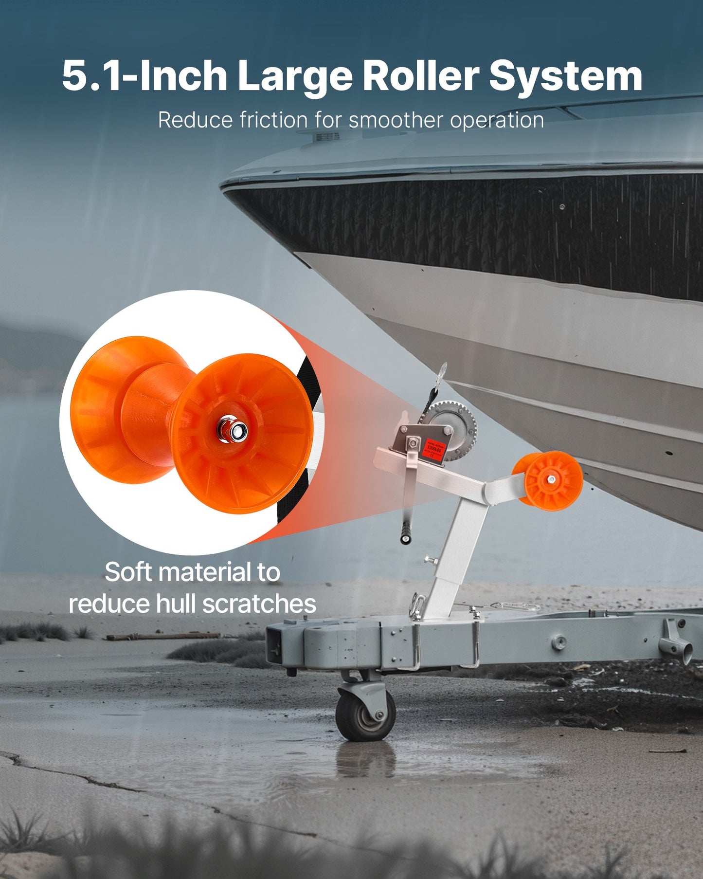 Boat Trailer Winch Stand with Roller, 1200 lbs Winch & 2 in x 25 ft Winch Strap, Boat Winch Mount with U-Bolt for 2-3 Inches W x 3-4 Inches H Trailer Tongue, Fit for Jet Ski, Sailboat, Speedboat