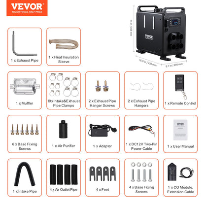 8KW Diesel Heater, 12V/24V All in One Diesel Air Heater, Bluetooth APP Control, Remote Control and Display Screen, CO Alarm, Fast Heating Vertical Portable Diesel Heater for Vehicles, Garage