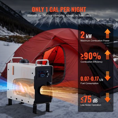 2KW Diesel Heater, 12V/24V All in One Diesel Air Heater, with Bluetooth APP Control, Remote Control and Display Screen, CO Alarm, Fast Heating Portable Diesel Heater for Vehicles and Outdoors