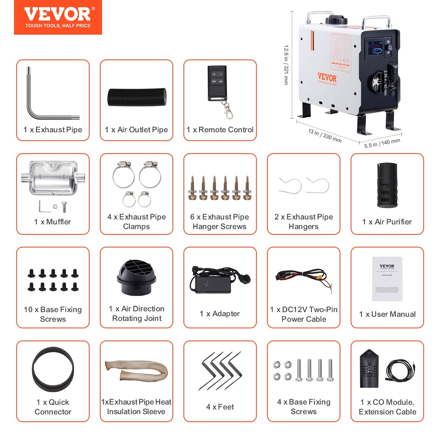 2KW Diesel Heater, 12V/24V All in One Diesel Air Heater, with Bluetooth APP Control, Remote Control and Display Screen, CO Alarm, Fast Heating Portable Diesel Heater for Vehicles and Outdoors