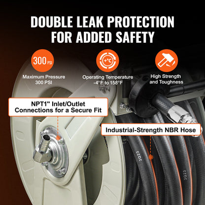 Fuel Hose Reel, 3/4" x 66', Extra Long Retractable Diesel Hose Reel, Heavy Duty Carbon Steel Construction with Automatic Fuel Nozzle, NBR Rubber Hose for Aircraft Vessel Tanker Truck, 300PSI