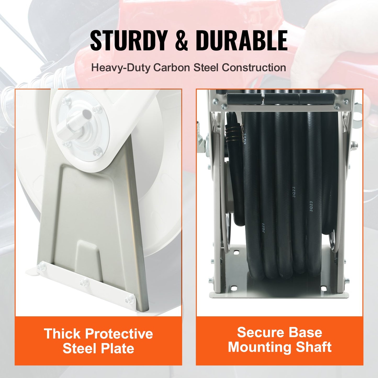 Fuel Hose Reel, 3/4" x 66', Extra Long Retractable Diesel Hose Reel, Heavy Duty Carbon Steel Construction with Automatic Fuel Nozzle, NBR Rubber Hose for Aircraft Vessel Tanker Truck, 300PSI