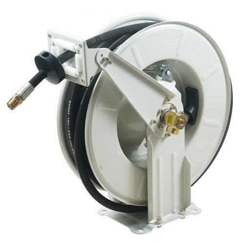 Fuel Hose Reel, 1/4" x 50', Extra Long Retractable Grease Hose Reel, Spring Driven Auto Swivel Rewind, Heavy-Duty Carbon Steel Construction with Hose for Auto Repair, Heavy Industries, 5800 PSI