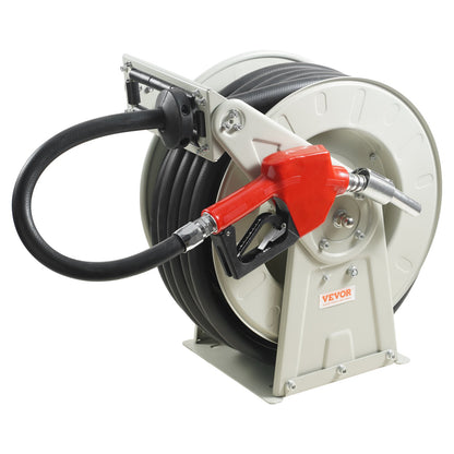 Fuel Hose Reel, 1" x 50", Extra Long Retractable Diesel Hose Reel, Heavy Duty Carbon Steel Construction with Automatic Fuel Nozzle, NBR Rubber Hose for Airship Tanker Truck, 300 PSI