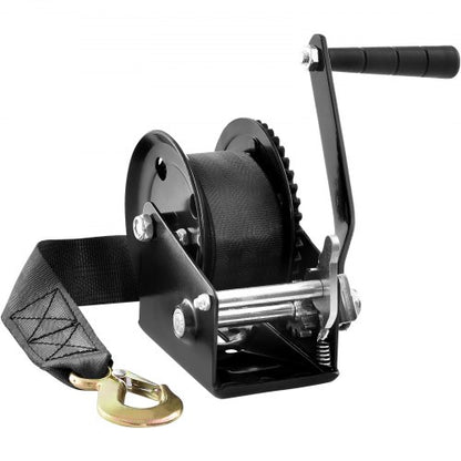 Hand Winch, 1200 lbs Pulling Capacity, Boat Trailer Winch Heavy Duty Rope Crank with 23 ft Polyester Strap and Two-Way Ratchet, Manual Operated Hand Crank Winch for Trailer, Boat or ATV Towing