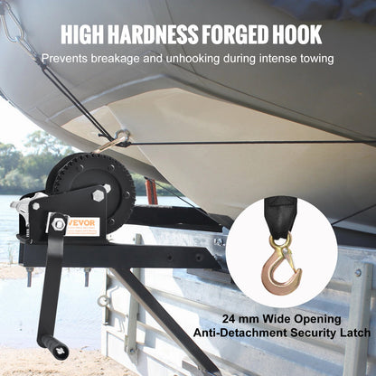Handwinde, 1200 lbs Zugkraft, Bootsschleppwinde, Hochleistungs-Seilkurbel mit 23 Fuß Polyestergurt und Zweiwegeverriegelung, manuell betriebene Handkurbelwinde zum Schleppen von Anhängern, Booten oder Geländefahrzeugen