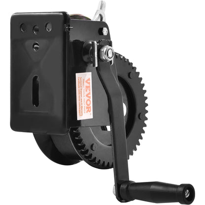 Handwinde, 727 kg Zugkraft, Bootsschleppwinde, Hochleistungs-Seilkurbel mit 10 m Polyestergurt und Zweiwegeverriegelung, manuell betriebene Handkurbelwinde zum Schleppen von Anhängern, Booten oder Geländefahrzeugen