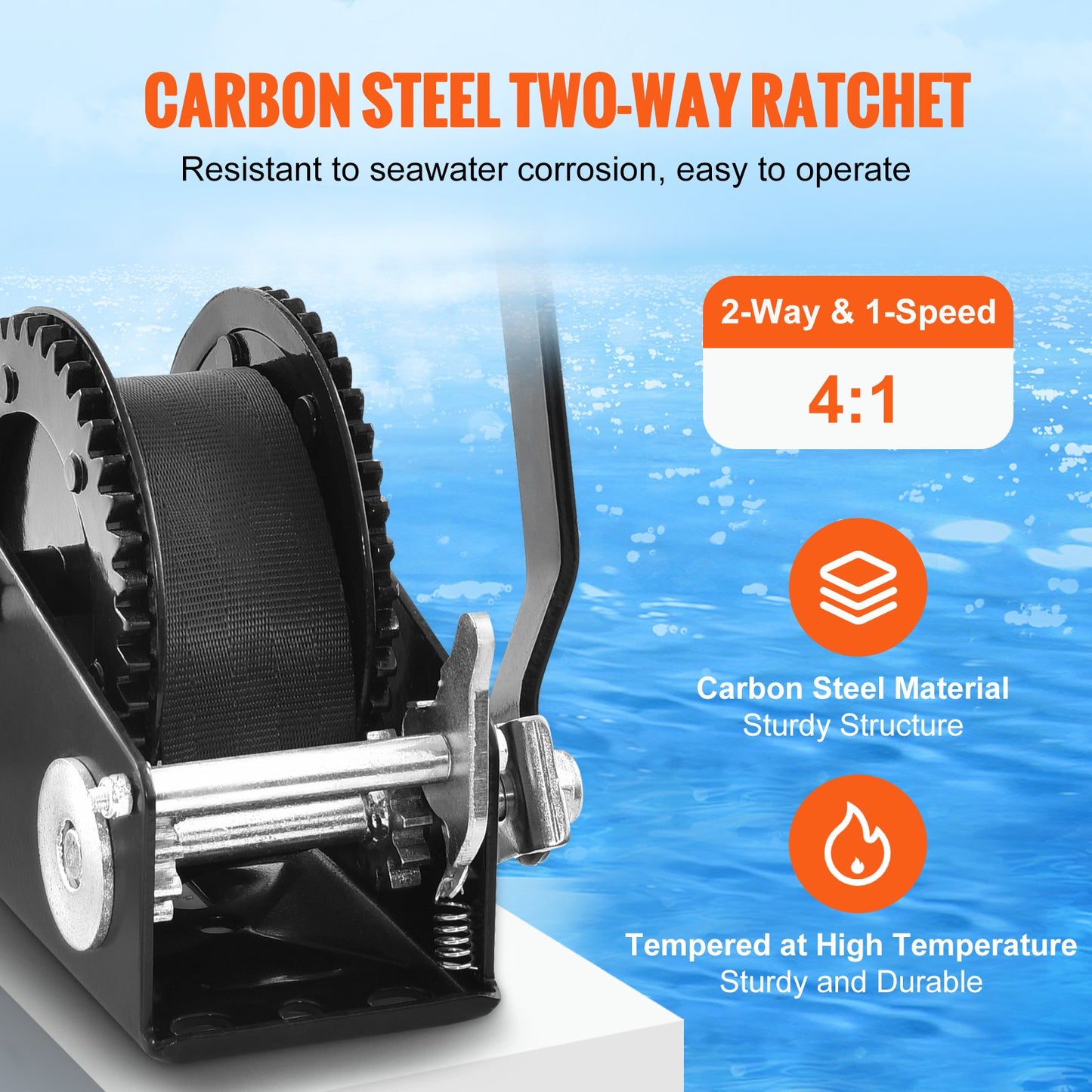 Handwinde, 2000 lbs Zugkraft, Bootsschleppwinde, Hochleistungs-Seilkurbel mit 23 Fuß Polyestergurt und Zweiwegeverriegelung, manuell betriebene Handkurbelwinde zum Schleppen von Anhängern, Booten oder Geländefahrzeugen