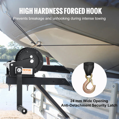 Handwinde, 2000 lbs Zugkraft, Bootsschleppwinde, Hochleistungs-Seilkurbel mit 23 Fuß Polyestergurt und Zweiwegeverriegelung, manuell betriebene Handkurbelwinde zum Schleppen von Anhängern, Booten oder Geländefahrzeugen
