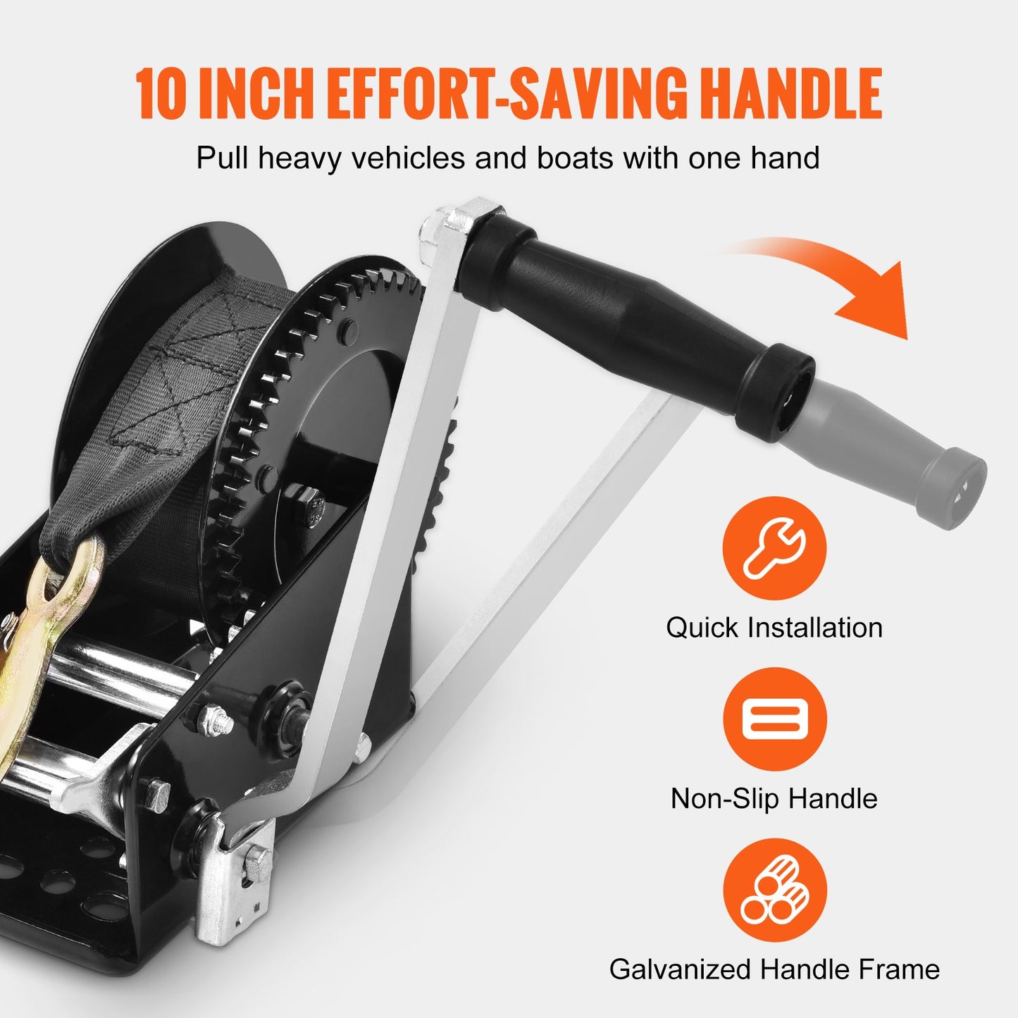 Hand Winch, 3500 lbs Pulling Capacity, Boat Towing Winch Heavy Duty Rope Crank with 33 ft Polyester Strap and Two-Way Latching, Manually Operated Hand Crank Winch for Towing Trailer, Boat or ATV
