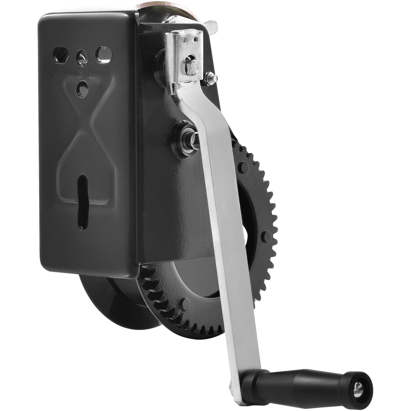 Hand Winch, 3500 lbs Pulling Capacity, Boat Towing Winch Heavy Duty Rope Crank with 33 ft Polyester Strap and Two-Way Latching, Manually Operated Hand Crank Winch for Towing Trailer, Boat or ATV