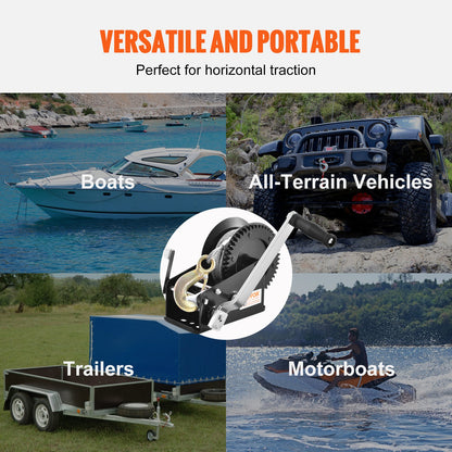 Handvinsch, 3500 lbs dragkapacitet, Båtsläpvinsch Kraftig repvev med 33 fot stålvajer och tvåvägsspärr, manuellt manövrerad handvevvinsch för bogsering av släp, båt eller ATV
