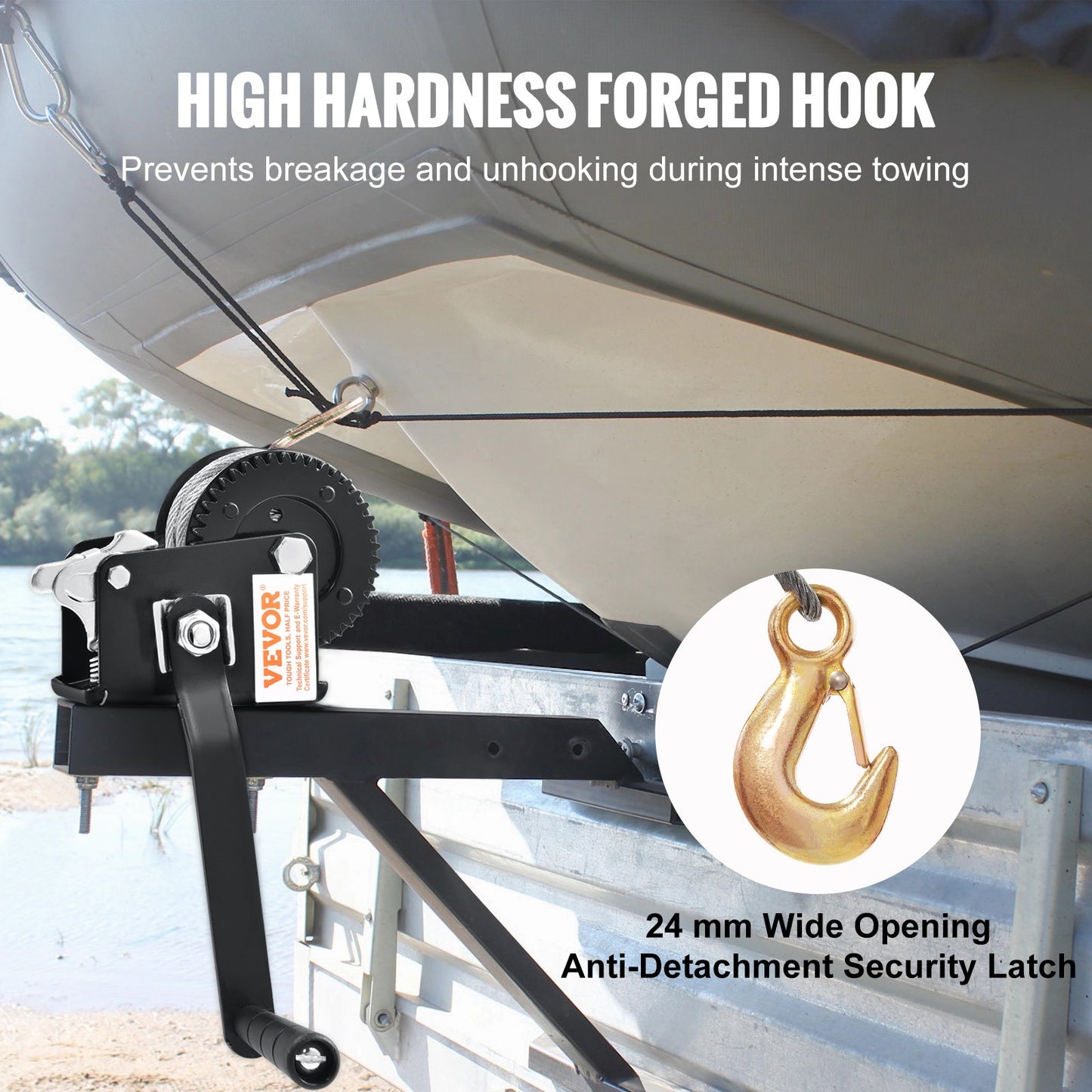 Handwinde, 800 lbs Zugkraft, Bootsschleppwinde, Hochleistungs-Seilkurbel mit 33 Fuß Stahlkabel und Zweiwegeverriegelung, manuell betriebene Handkurbelwinde zum Schleppen von Anhängern, Booten oder Geländefahrzeugen