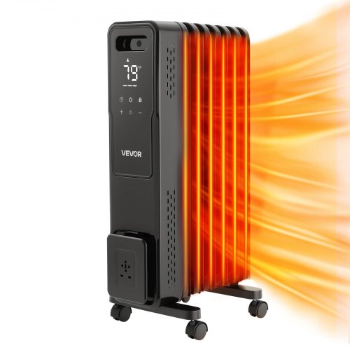 Electric Oil Filled Radiator, 1500W Radiant Space Heater with Dual U-shaped Heating Tubes, Over-Heat Protections,3 Heat Settings,24h Timer, Flexible Casters, Remote Control for Indoor,Black