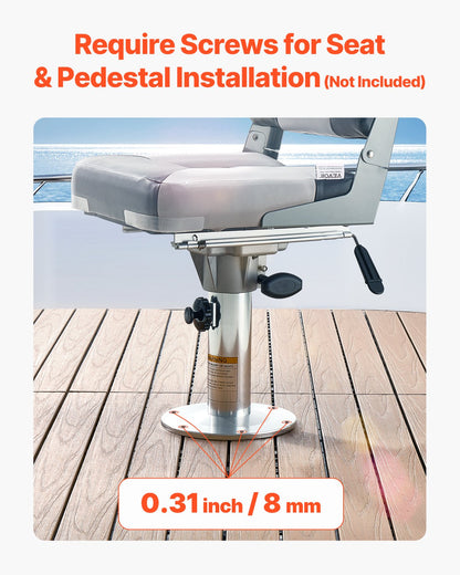 Boat Seat Pedestal, Adjustable Height from 13.39 to 19.2 Inches, Aluminum Alloy Boat Chair Base with Slide, 5-inch Sliding Travel, Locking Design, Ideal for Fishing and Boating Enthusiasts