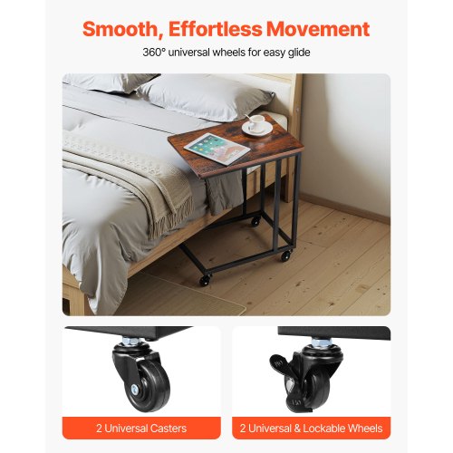 C-bord, C-format soffbord med metallram och hjul, bärbart C-format ändstativ för vardagsrum, sovrum, kontor, 19,69 x 13,78 x 23,82 tum laptop-sidobord, brunt och svart |  EU