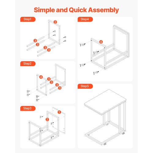 C-bord, C-format soffbord med metallram och hjul, bärbart C-format ändstativ för vardagsrum, sovrum, kontor, 19,69 x 13,78 x 23,82 tum laptop-sidobord, brunt och svart |  EU