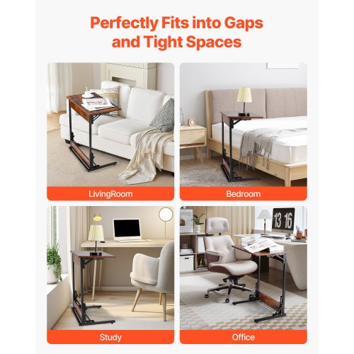 C-bord, hopfällbart C-format sidobord med metallram och justerbara fötter, hopfällbart C-format sidobord för vardagsrum, sovrum, kontor, 23,62 x 14,57 x 27,56 tum C-format TV-bord, brunt och svart |  EU