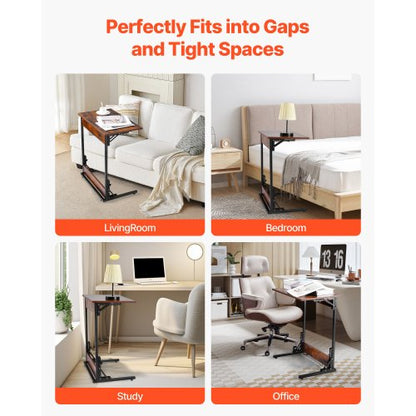 C-bord, hopfällbart C-format sidobord med metallram och justerbara fötter, hopfällbart C-format sidobord för vardagsrum, sovrum, kontor, 23,62 x 14,57 x 27,56 tum C-format TV-bord, brunt och svart |  EU