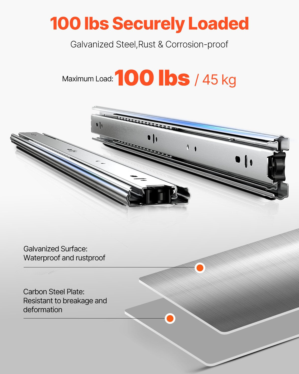 Drawer Slides, 24 inch, 10 Pairs Full Extension Ball Bearing Cabinet Rails, 100 LB Load Capacity Heavy Duty Side Mount Dresser Drawer Slides, Drawer Track Runners for Kitchen DIY Replacement