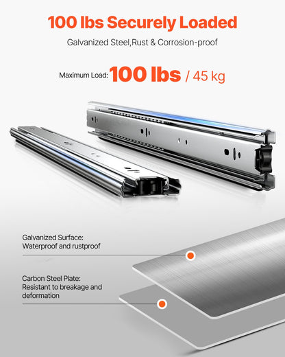 Drawer Slides, 24 inch, 10 Pairs Full Extension Ball Bearing Cabinet Rails, 100 LB Load Capacity Heavy Duty Side Mount Dresser Drawer Slides, Drawer Track Runners for Kitchen DIY Replacement
