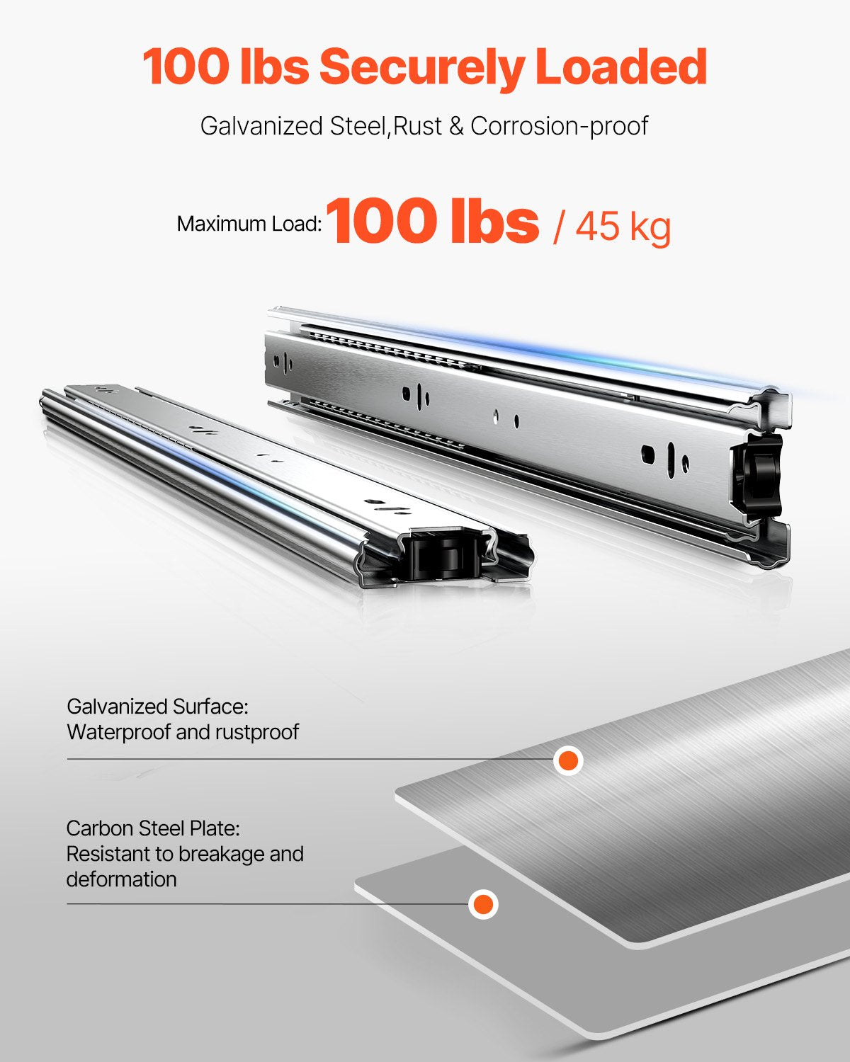 Drawer Slides, 20 inch, 10 Pairs Full Extension Ball Bearing Cabinet Rails, 100 LB Load Capacity Heavy Duty Side Mount Dresser Drawer Slides, Drawer Track Runners for Kitchen DIY Replacement