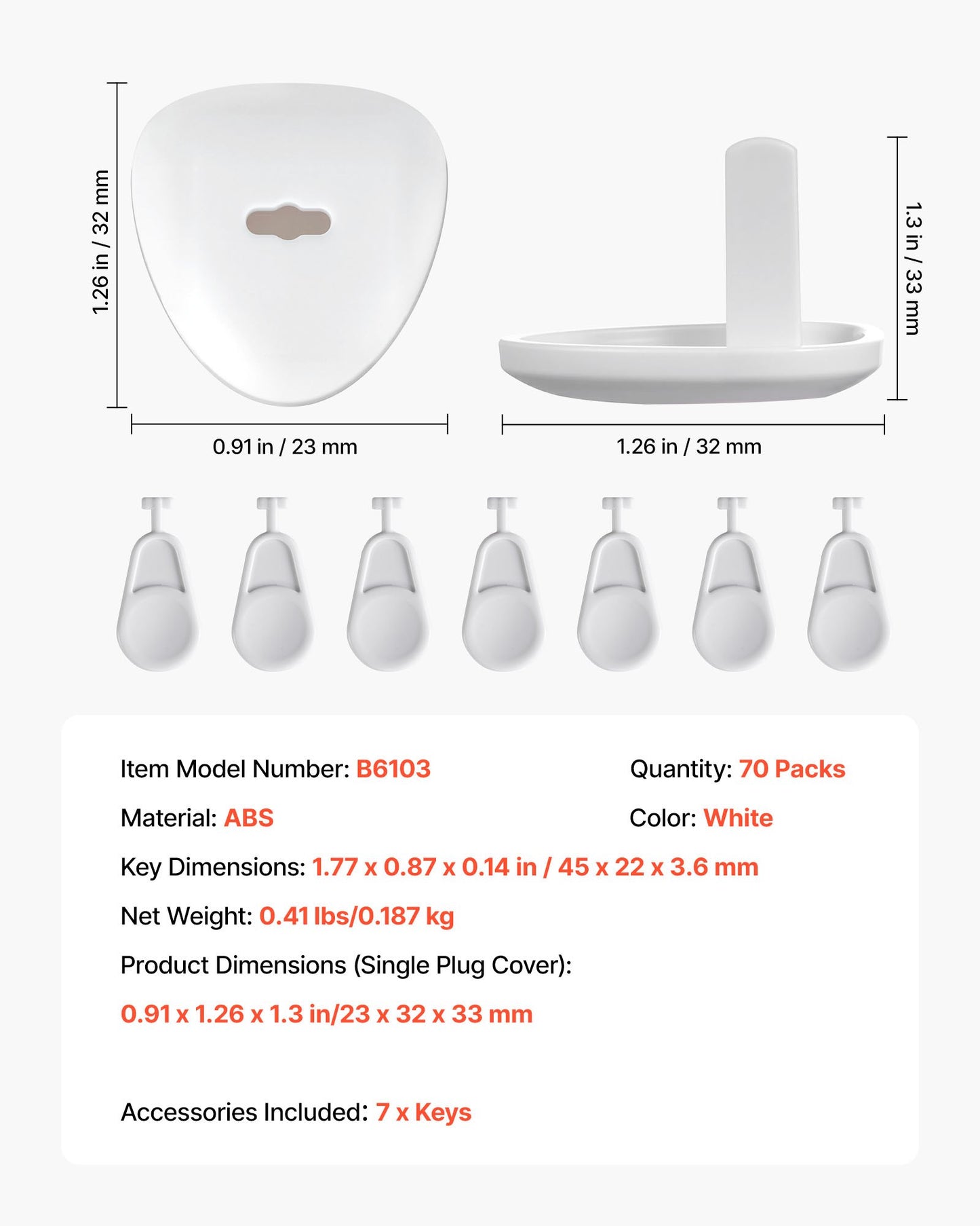Outlet Covers, 70 Pack, Plug Covers for Electrical Outlets, Secure Electric Socket Protector Caps with Shock Prevention, Easy Installation, Insulated ABS, for Home Wall Power Sockets, White