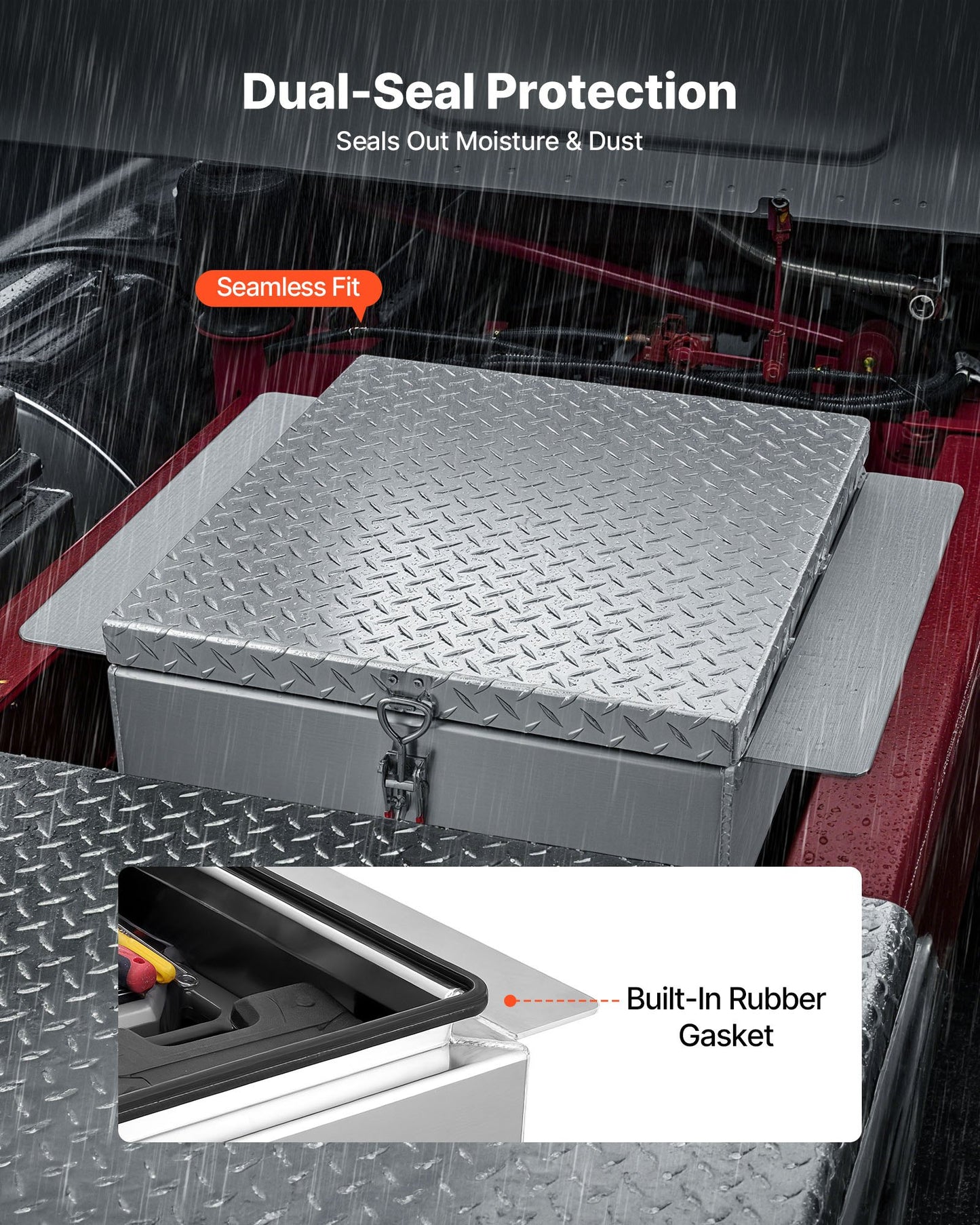 Truck Bed Tool Box, Heavy Duty Aluminum Tool Box with Diamond Plate, Storage Toolbox Chest Organizer Supports up to 220 lbs, Ideal for Pickup, Truck Bed, RV, Trailer, 30.3 x 24 x 9 in, Silver