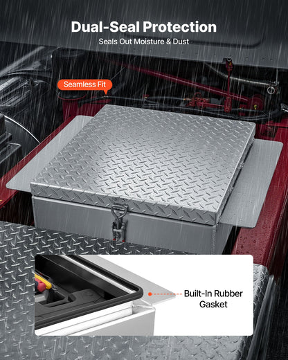 Truck Bed Tool Box, Heavy Duty Aluminum Tool Box with Diamond Plate, Storage Toolbox Chest Organizer Supports up to 220 lbs, Ideal for Pickup, Truck Bed, RV, Trailer, 30.3 x 24 x 9 in, Silver