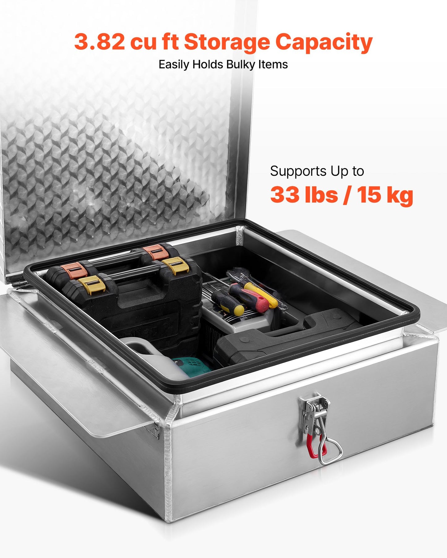 Truck Bed Tool Box, Heavy Duty Aluminum Tool Box with Diamond Plate, Storage Toolbox Chest Organizer Supports up to 220 lbs, Ideal for Pickup, Truck Bed, RV, Trailer, 30.3 x 24 x 9 in, Silver