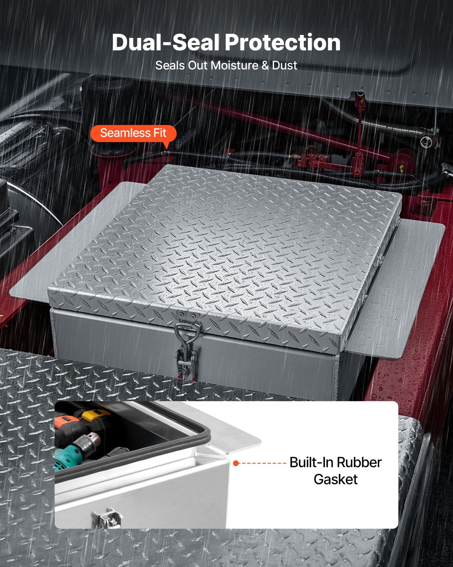 Truck Bed Tool Box, Heavy Duty Aluminum Tool Box with Diamond Plate, Storage Toolbox Chest Organizer Supports up to 220 lbs, Ideal for Pickup, Truck Bed, RV, Trailer, 30.3 x 24 x 12.2 in, Silver