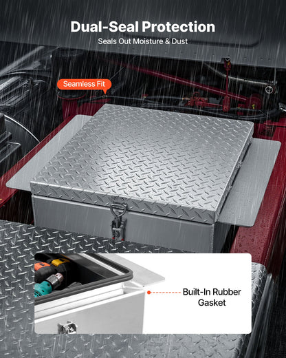 Truck Bed Tool Box, Heavy Duty Aluminum Tool Box with Diamond Plate, Storage Toolbox Chest Organizer Supports up to 220 lbs, Ideal for Pickup, Truck Bed, RV, Trailer, 30.3 x 24 x 12.2 in, Silver