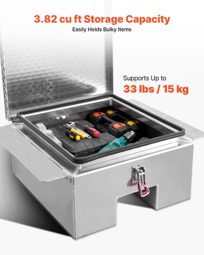 Truck Bed Tool Box, Heavy Duty Aluminum Tool Box with Diamond Plate, Storage Toolbox Chest Organizer Supports up to 220 lbs, Ideal for Pickup, Truck Bed, RV, Trailer, 30.3 x 24 x 12.2 in, Silver