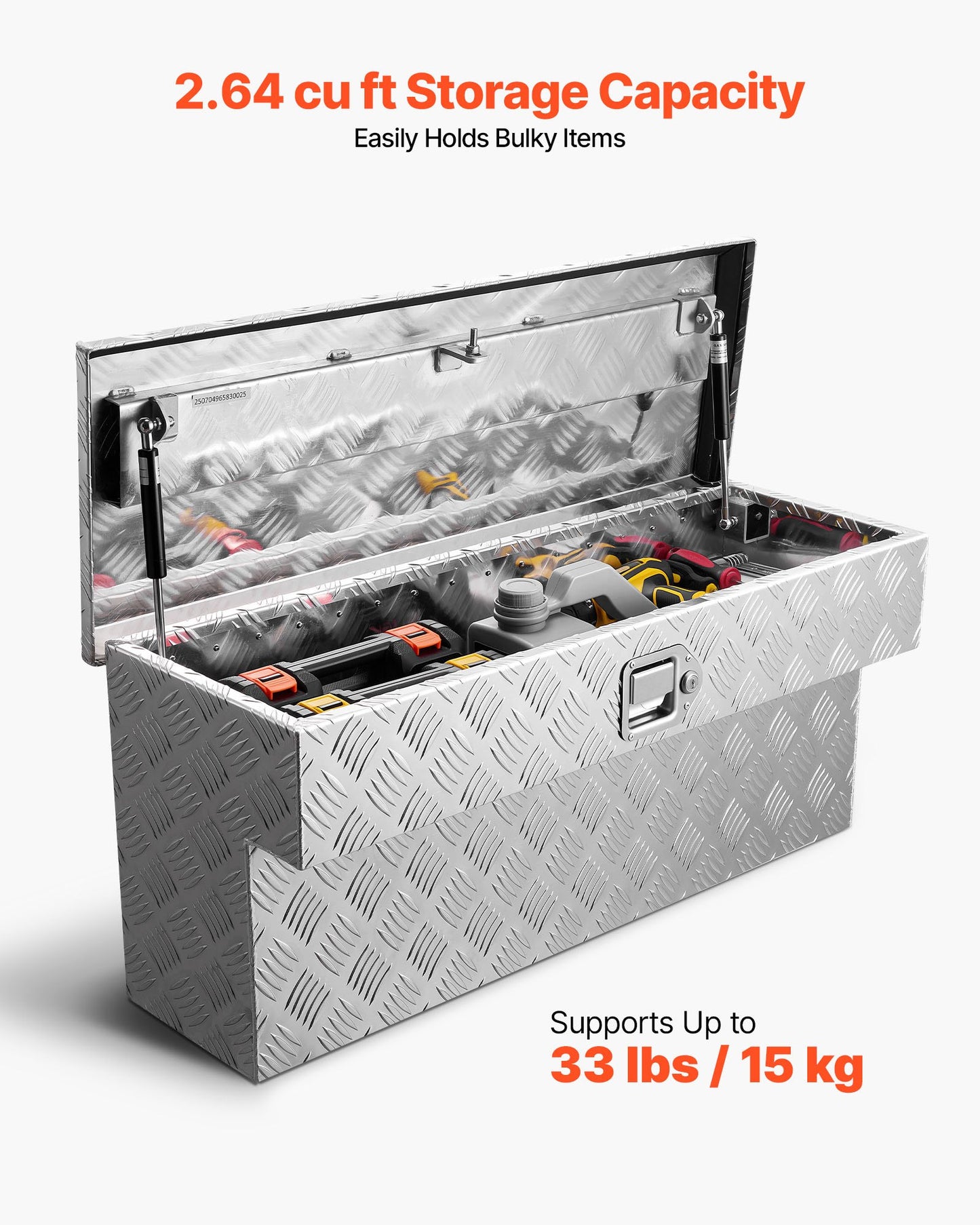Truck Bed Tool Box, Heavy Duty Aluminum Tool Box with Tread Patterns, Storage Toolbox Chest Organizer with Lock and Key, Ideal for Pickup, Truck Bed, RV, Trailer, 34 x 12 x 15.4 in, Silver