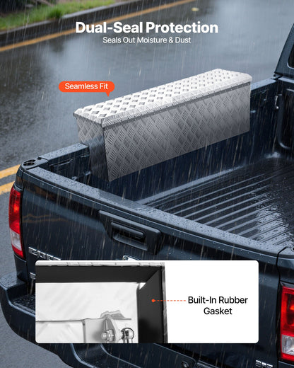 Truck Bed Tool Box, Heavy Duty Aluminum Tool Box with Tread Patterns, Storage Toolbox Chest Organizer with Lock and Key, Ideal for Pickup, Truck Bed, RV, Trailer, 48 x 13.4 x 13 in, Silver