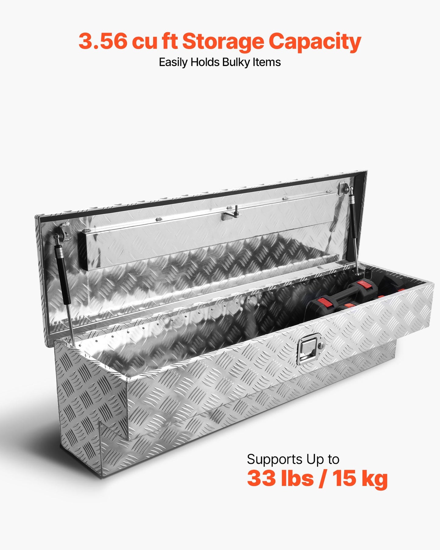 Truck Bed Tool Box, Heavy Duty Aluminum Tool Box with Tread Patterns, Storage Toolbox Chest Organizer with Lock and Key, Ideal for Pickup, Truck Bed, RV, Trailer, 48 x 13.4 x 13 in, Silver
