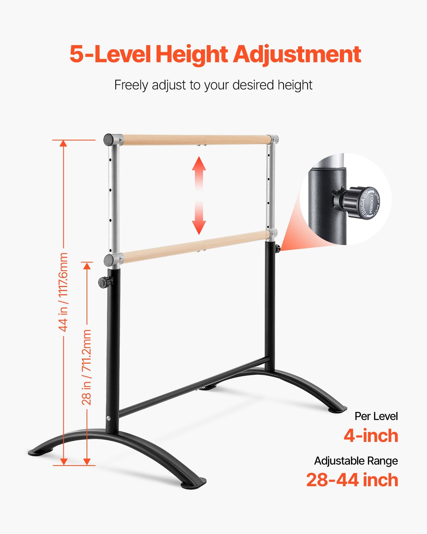 Ballet Barre, 4 Ft Barre Bar for Home, Freestanding Portable Ballet Stretching Dance Bars, Height Adjustable Anti-Wobble Fitness Gym Studio Equipment, for Pilates Balance Workout