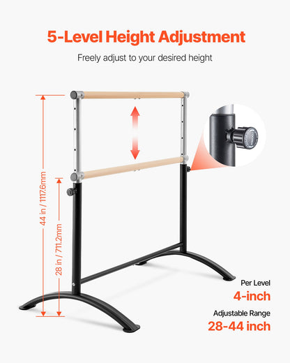 Ballet Barre, 4 Ft Barre Bar for Home, Freestanding Portable Ballet Stretching Dance Bars, Height Adjustable Anti-Wobble Fitness Gym Studio Equipment, for Pilates Balance Workout