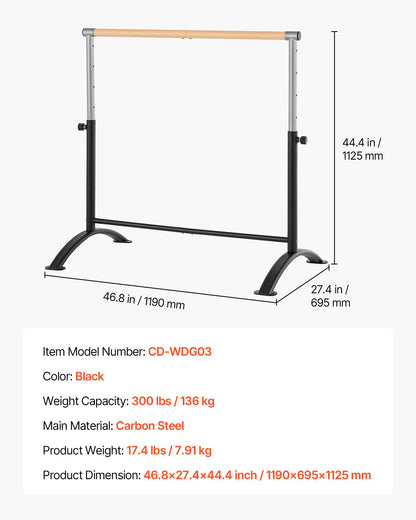 Ballet Barre, 4 Ft Barre Bar for Home, Freestanding Portable Ballet Stretching Dance Bars, Height Adjustable Anti-Wobble Fitness Gym Studio Equipment, for Pilates Balance Workout