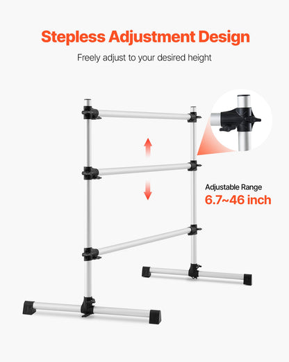 Ballet Barre, 4 Ft Aluminum Double Barre Bar for Home, Freestanding Portable Ballet Stretching Dance Bars, Height Adjustable Anti-Wobble Fitness Studio Equipment, for Pilates Balance Workout