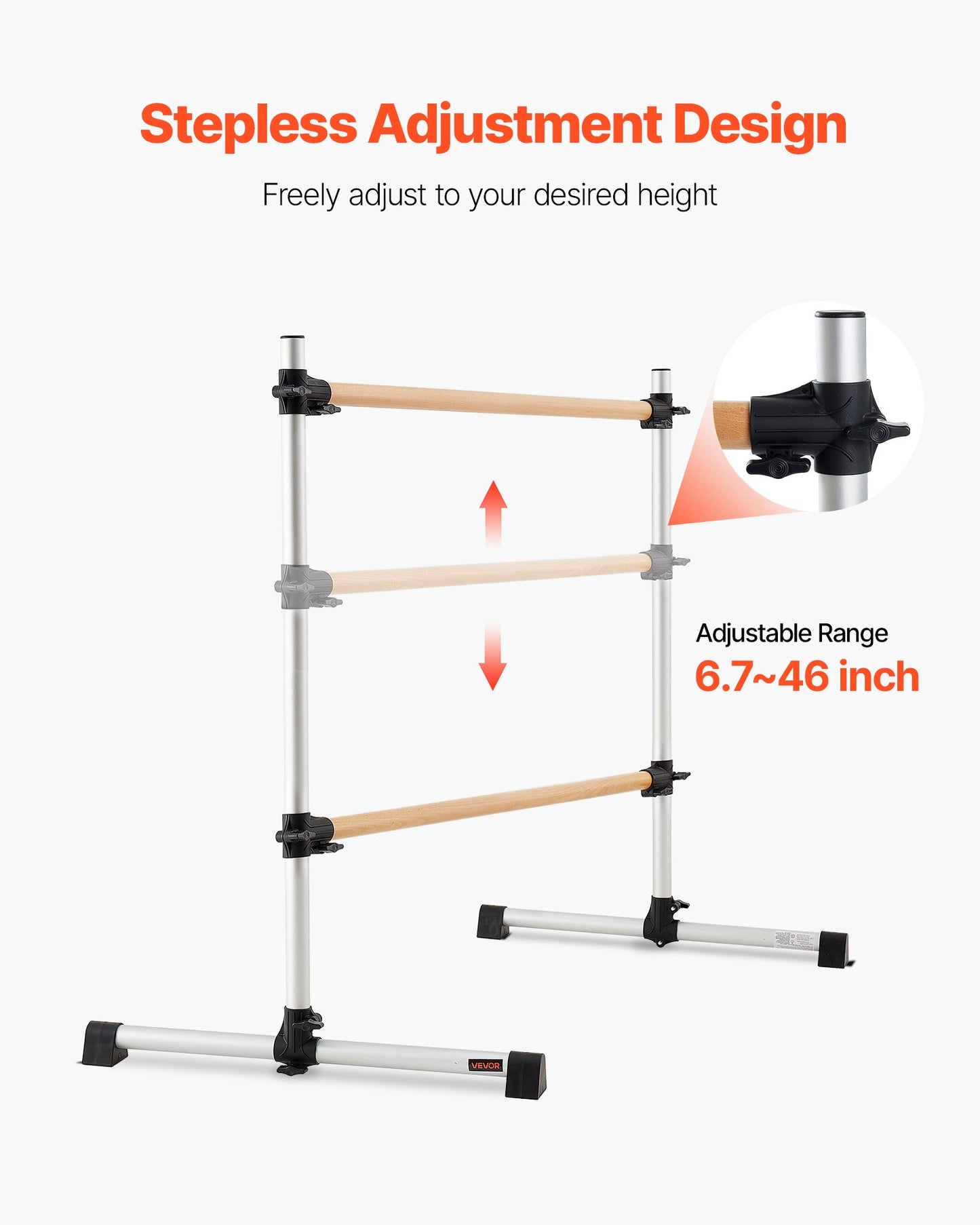Ballet Barre, 4 Ft Double Beechwood Barre Bar for Home, Freestanding Portable Ballet Stretching Dance Bars, Height Adjustable Anti-Wobble Fitness Gym Equipment, for Pilates Balance Workout