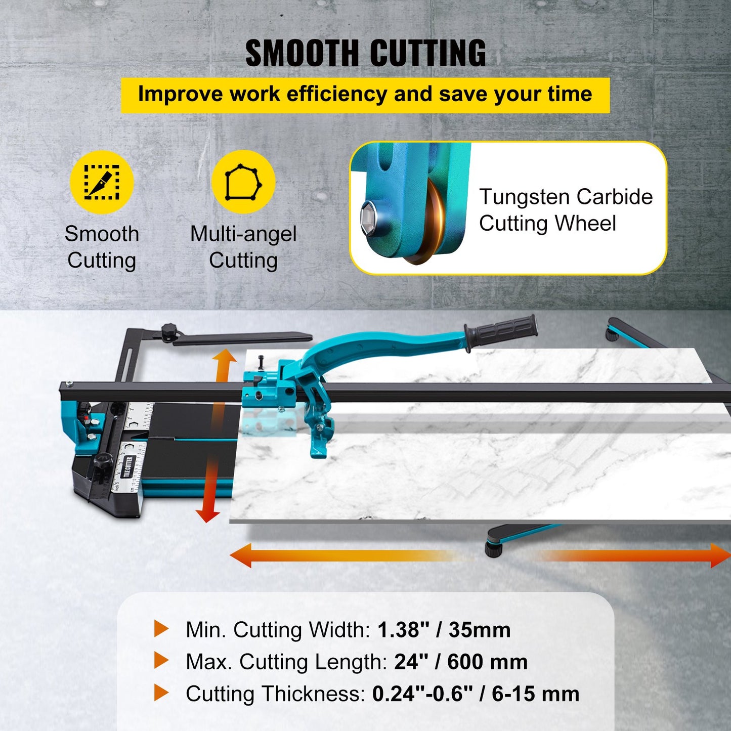Manual Tile Cutter, 24 inch, Porcelain Ceramic Tile Cutter with Tungsten Carbide Cutting Wheel, Infrared Positioning, Anti-Skid Feet, Durable Rails for professional installers or beginners