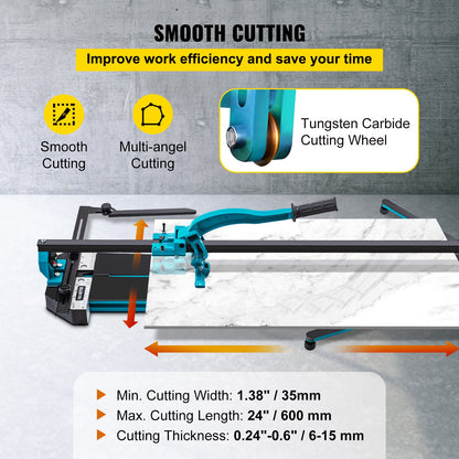 Manual Tile Cutter, 24 inch, Porcelain Ceramic Tile Cutter with Tungsten Carbide Cutting Wheel, Infrared Positioning, Anti-Skid Feet, Durable Rails for professional installers or beginners