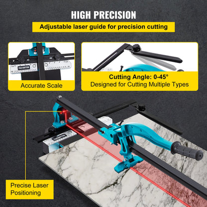 Manual Tile Cutter, 24 inch, Porcelain Ceramic Tile Cutter with Tungsten Carbide Cutting Wheel, Infrared Positioning, Anti-Skid Feet, Durable Rails for professional installers or beginners
